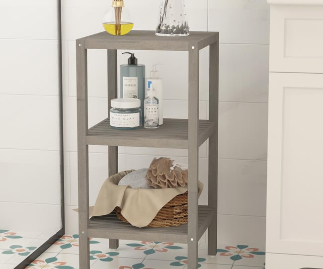 İnterbuild Masif Akasya Ahşap 3 Katlı Raf Çok Amaçlı Masif Raf (Alaca Gri) - 672995