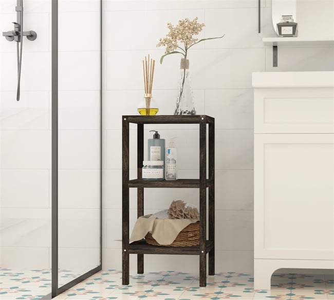 İnterbuild Masif Akasya Ahşap 3 Katlı Raf Çok Amaçlı Masif Raf (Espresso) - 672735