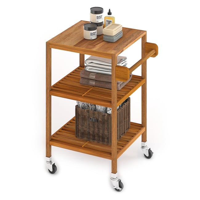 İnterbuild Masif Akasya Ahşap Holger Servis Arabası (520x520x850 mm) Altın Tik  -674807