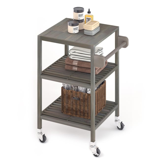 İnterbuild Masif Akasya Ahşap Holger Servis Arabası (520x520x850 mm) Alaca Gri - 674821