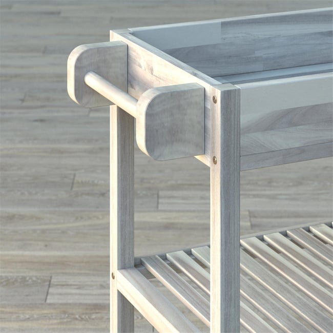 İnterbuild Masif Akasya Ahşap Holger Tepsili Servis Arabası (799x349x850 mm) Organik Beyaz - 675057