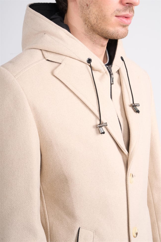 Kagı 2509 Bej Erkek Kapusonlu Kase Kaban