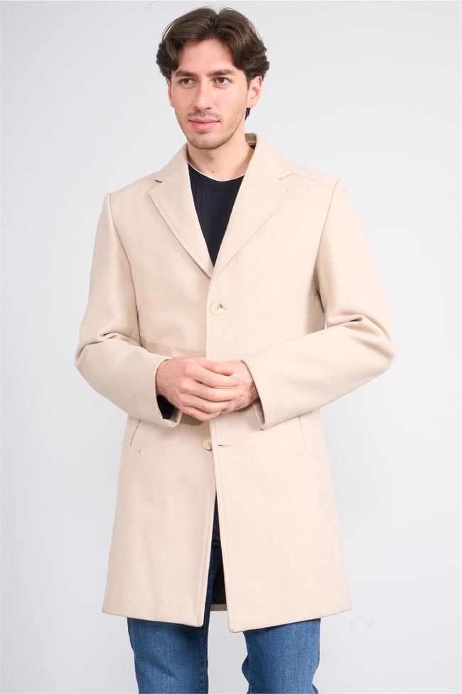 Kagı 2509 Bej Erkek Kapusonlu Kase Kaban