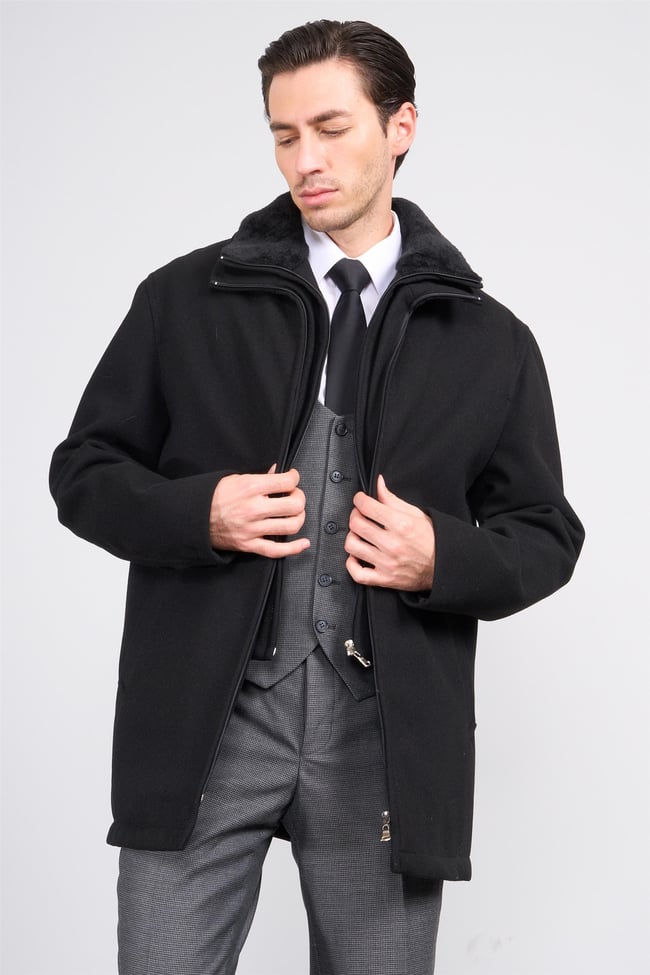 Kagı 2512 Siyah Erkek Yaka Kurklu Kase Kaban