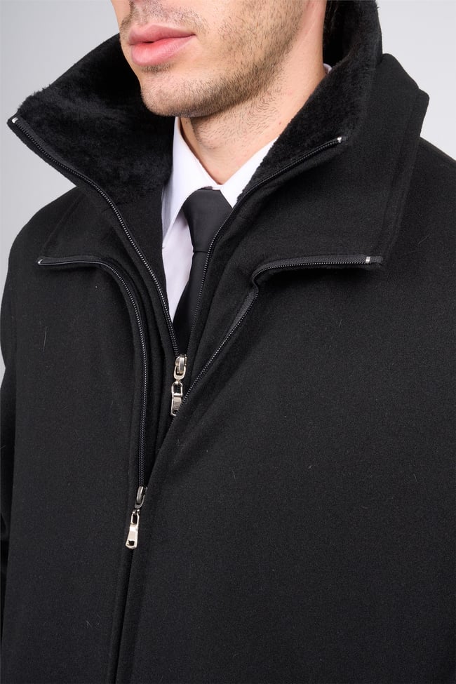 Kagı 2512 Siyah Erkek Yaka Kurklu Kase Kaban