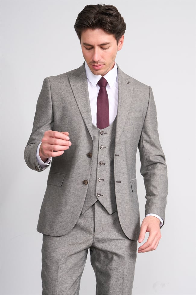Kagi Y26 Eyfel Slim Fit Yelekli Takım Elbise Toprak