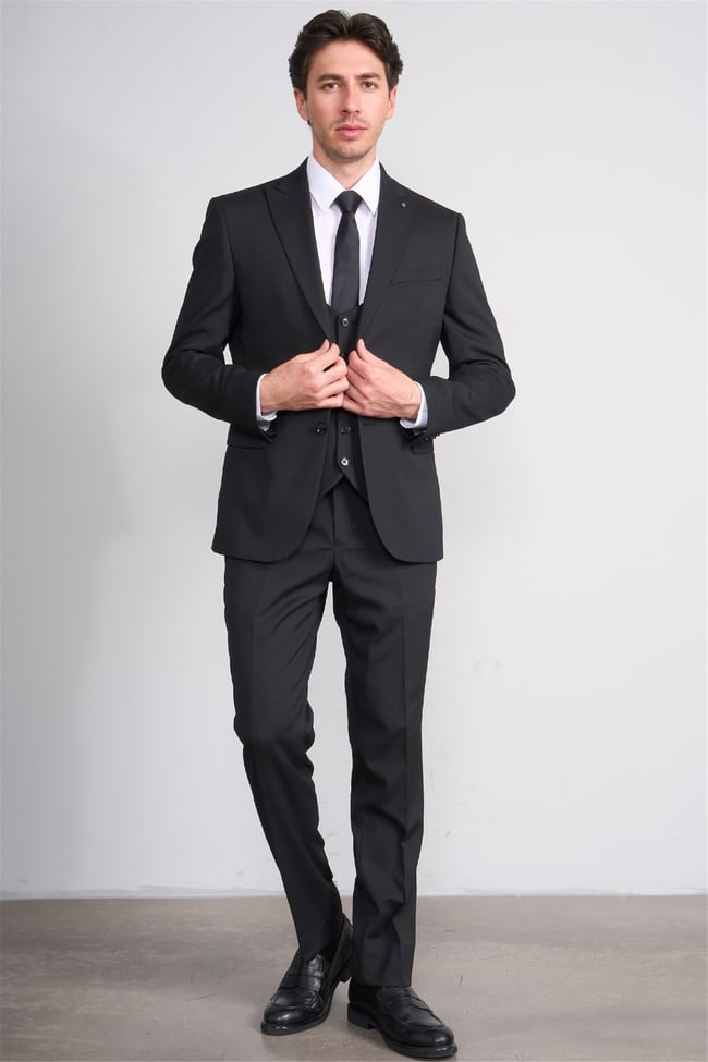 Kagi Y26 Eyfel Slim Fit Yelekli Takım Elbise Siyah