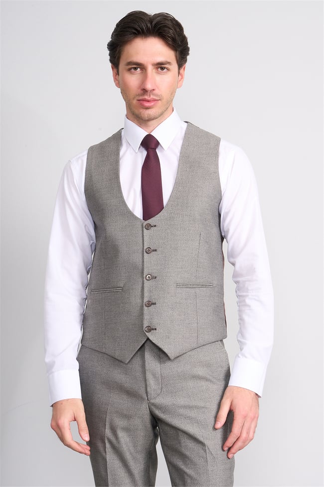 Kagi Y26 Eyfel Slim Fit Yelekli Takım Elbise Toprak