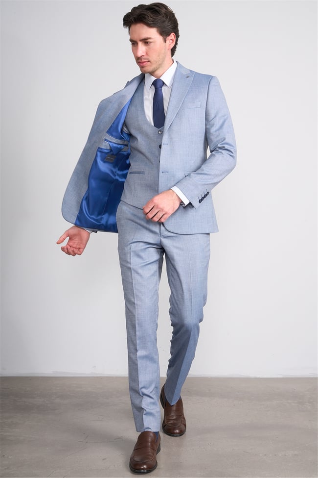 Kagi Y26 Monza Slim Fit Yelekli Takım Elbise Mavi