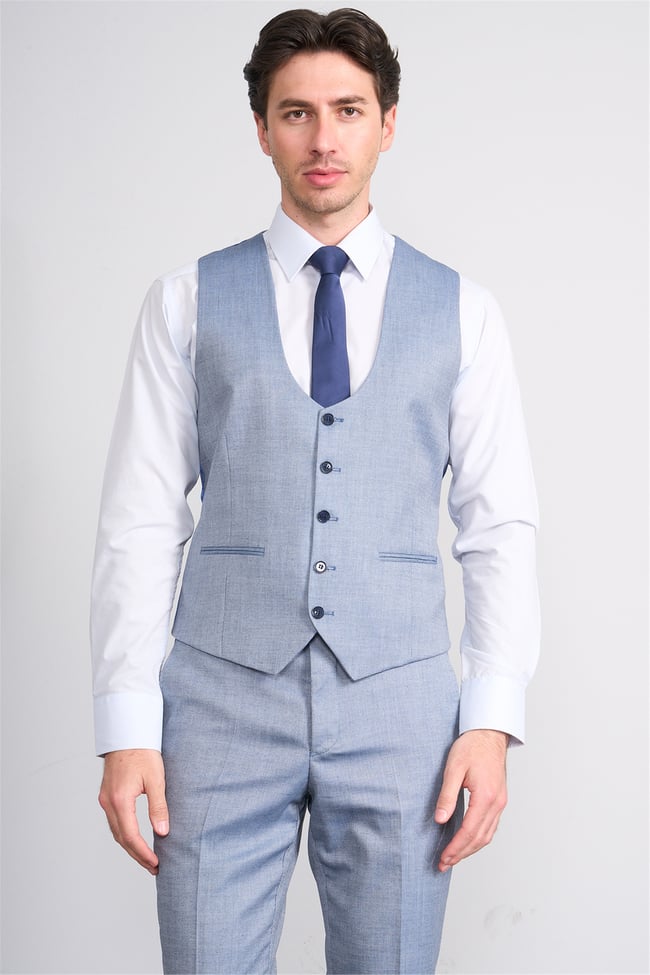 Kagi Y26 Monza Slim Fit Yelekli Takım Elbise Mavi