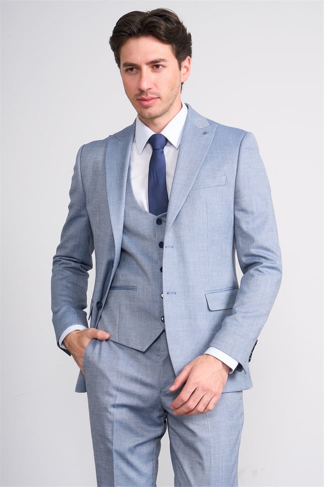 Kagi Y26 Monza Slim Fit Yelekli Takım Elbise Mavi