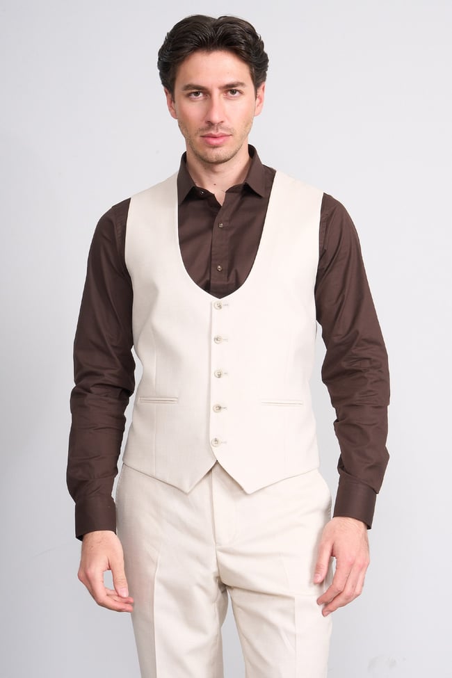 Kagi Y26 Monza Slim Fit Yelekli Takım Elbise Bej