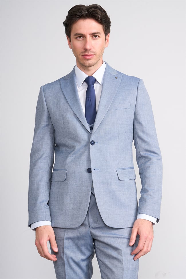 Kagi Y26 Monza Slim Fit Yelekli Takım Elbise Mavi