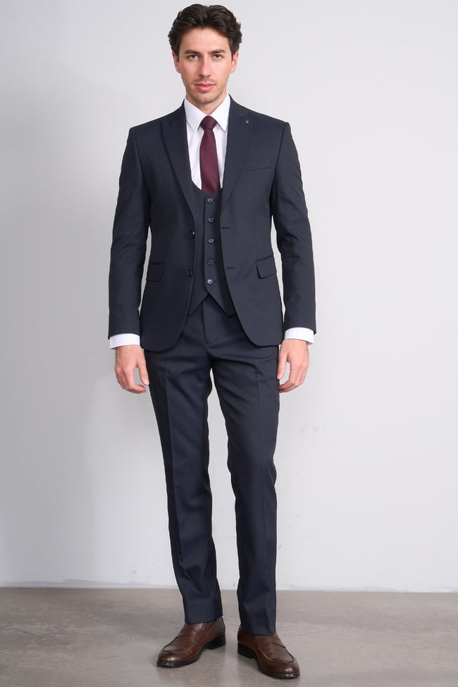 Kagi Y26 Salvador Slim Fit Yelekli Takım Elbise Lacivert