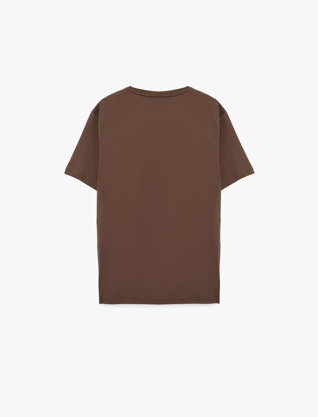 Koton 6Sam10005Mk 545 Kahverengı Erkek Jersey Kısa Kollu Basıc T-Shırt