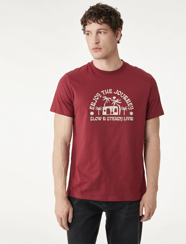 Koton 6Sam10012Mk 461 Bordo Erkek Jersey Kısa Kollu T-Shırt