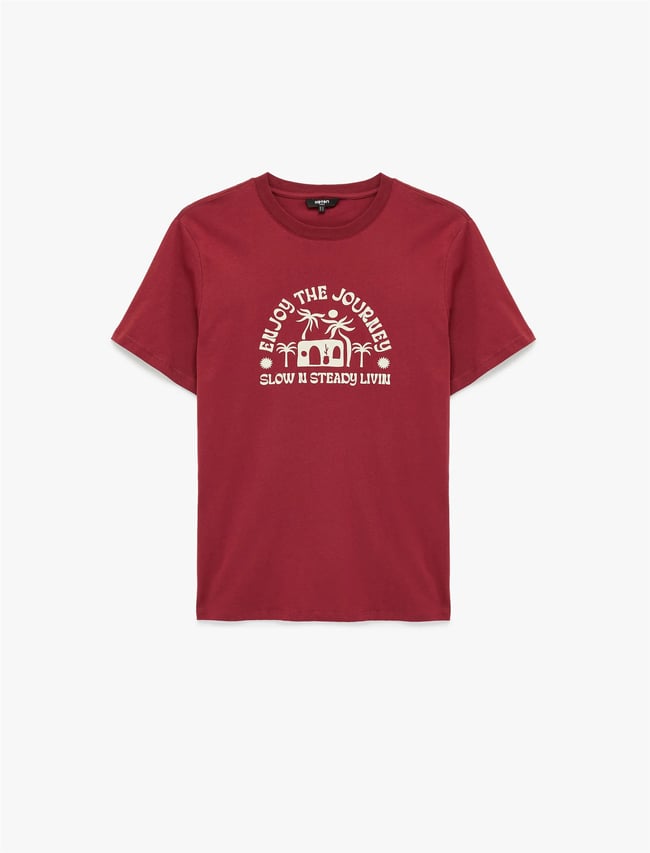 Koton 6Sam10012Mk 461 Bordo Erkek Jersey Kısa Kollu T-Shırt