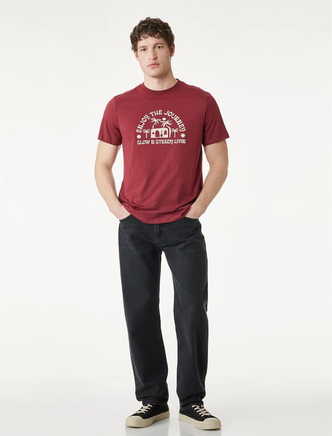 Koton 6Sam10012Mk 461 Bordo Erkek Jersey Kısa Kollu T-Shırt
