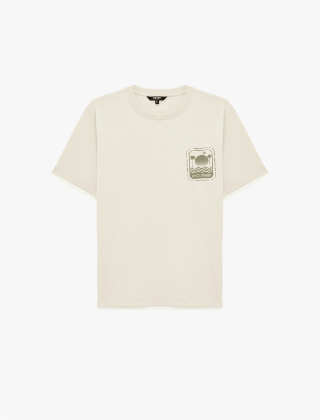 Koton 6Sam10018Mk 010 Ekru Erkek Jersey Kısa Kollu T-Shırt