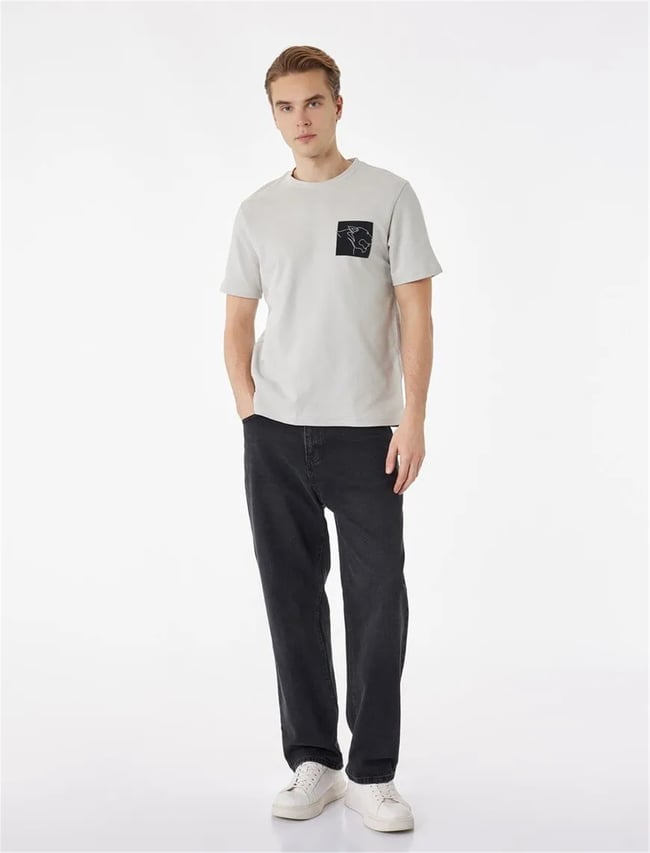 Koton 6SAM10105MK 031 Gri Erkek Jersey Kısa Kollu T-Shırt