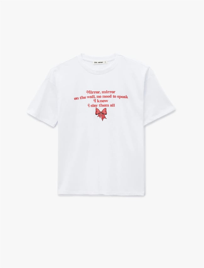 Koton Y26 6Sal10087Ik 010 Ekru Kadın Jersey Kısa Kol T-shirt