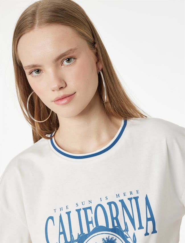 Koton Y26 6Sal10088Ik 010 Ekru Kadın Jersey Kısa Kol T-shirt