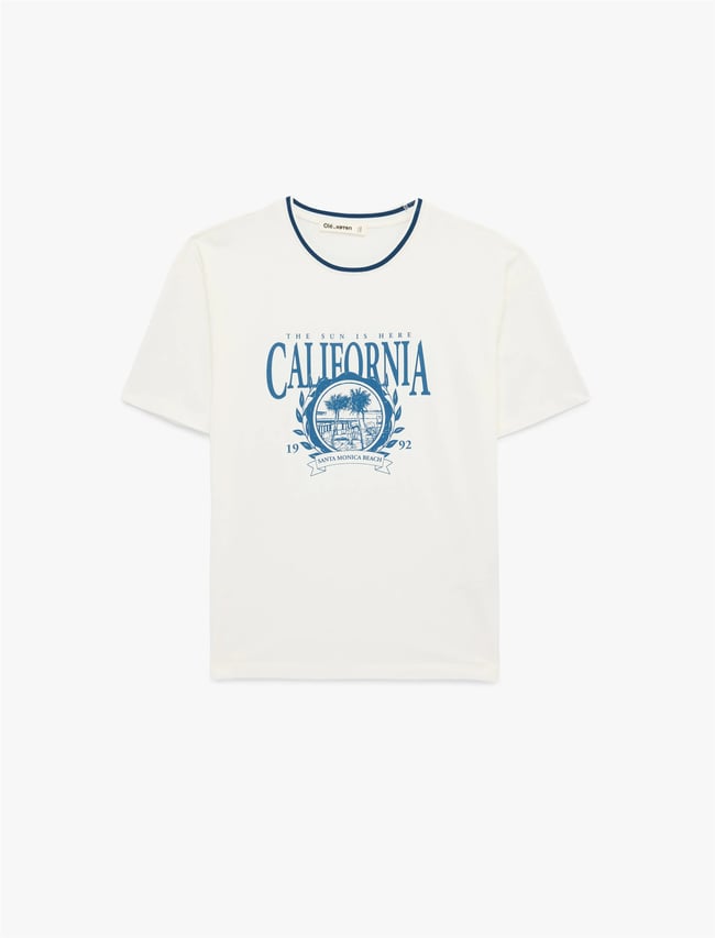 Koton Y26 6Sal10088Ik 010 Ekru Kadın Jersey Kısa Kol T-shirt