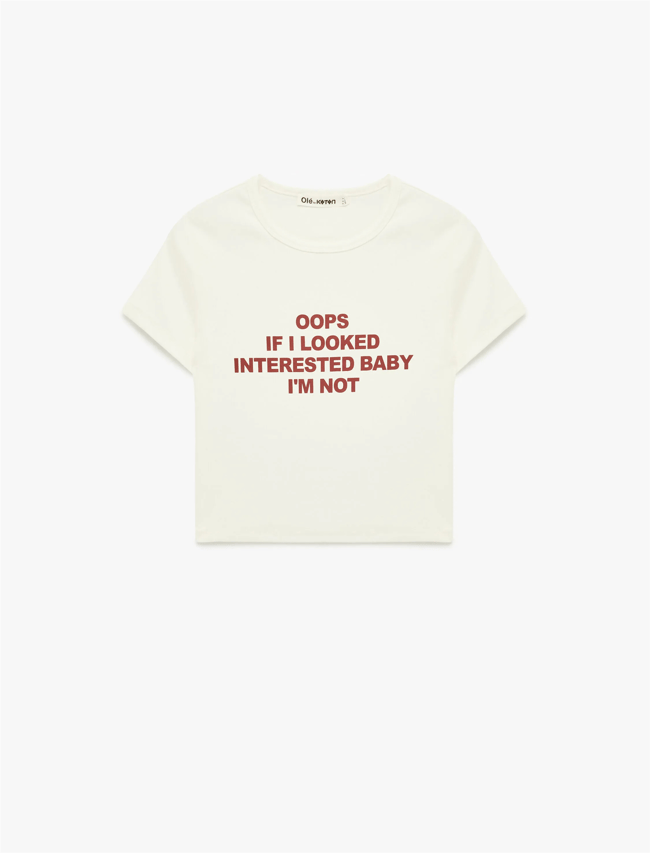 Koton Y26 6Sal10102Ik 010 Ekru Kadın Jersey Kısa Kol T-shirt