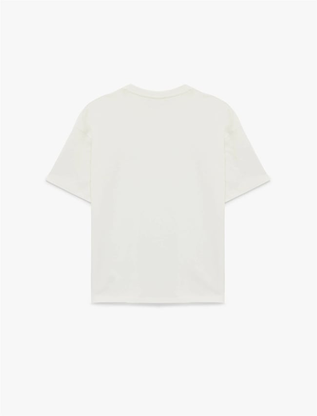 Koton Y26 6Sal10104Ik 010 Ekru Kadın Jersey Kısa Kol T-shirt