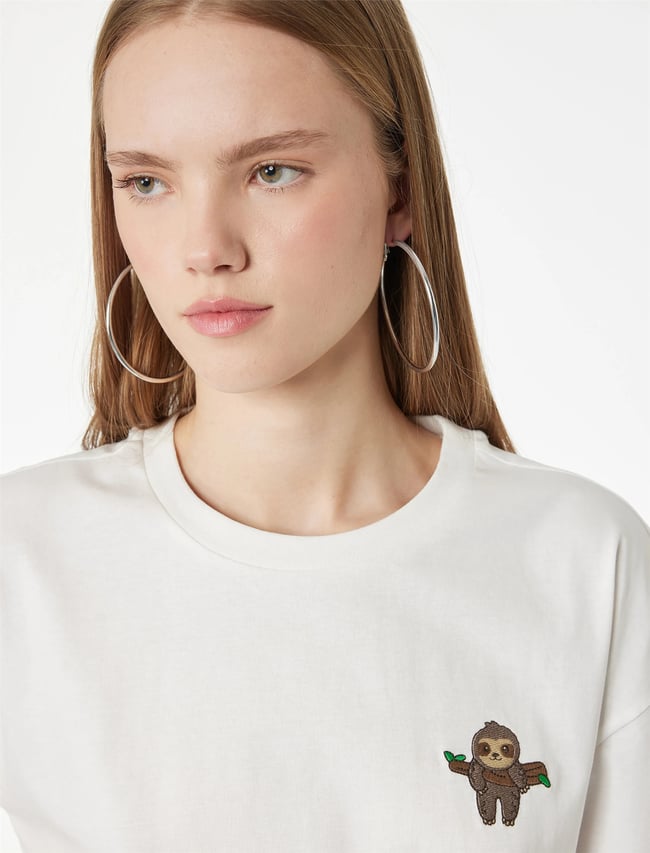 Koton Y26 6Sal10104Ik 010 Ekru Kadın Jersey Kısa Kol T-shirt