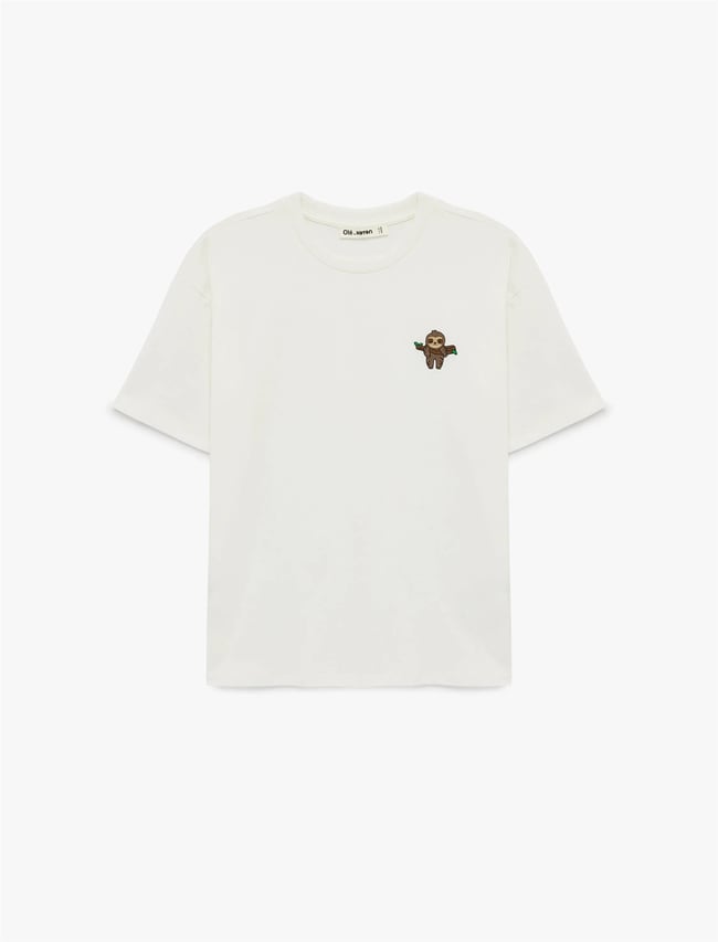 Koton Y26 6Sal10104Ik 010 Ekru Kadın Jersey Kısa Kol T-shirt