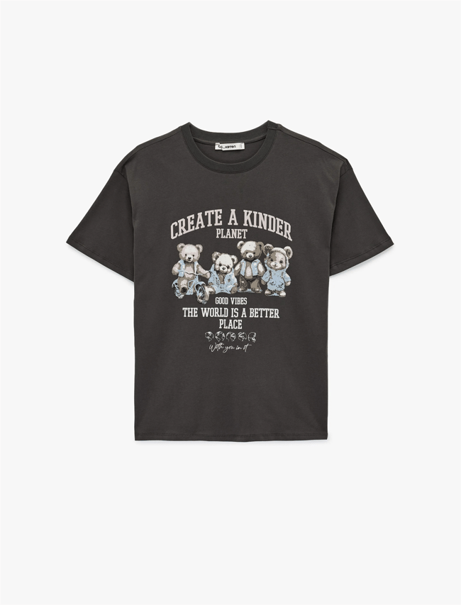 Koton Y26 6Sal10107Ik 927 Antrasıt Kadın Jersey Kısa Kol T-shirt
