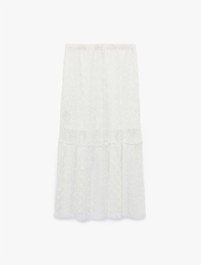 Koton Y26 6Sal70010Ik 010 Ekru Kadın Jersey Etek