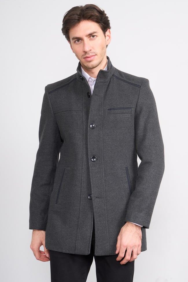 Kurpa 7851 A.Grı Erkek Dık Yaka Dugmelı Gömlek Cep Kase Kaban