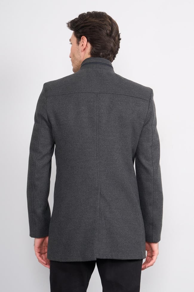 Kurpa 7851 A.Grı Erkek Dık Yaka Dugmelı Gömlek Cep Kase Kaban