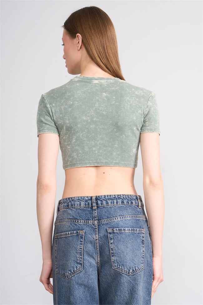 Lefon Y26 050503-K Haki Kadın Yıkamalı Orme Kaşkorse Crop