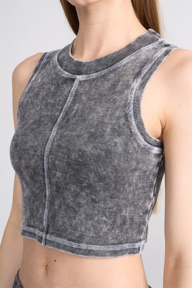 Lefon Y26 060174-K Gri Kadın Karyoka Dikiş Detaylı Orme Kaşkorse Crop