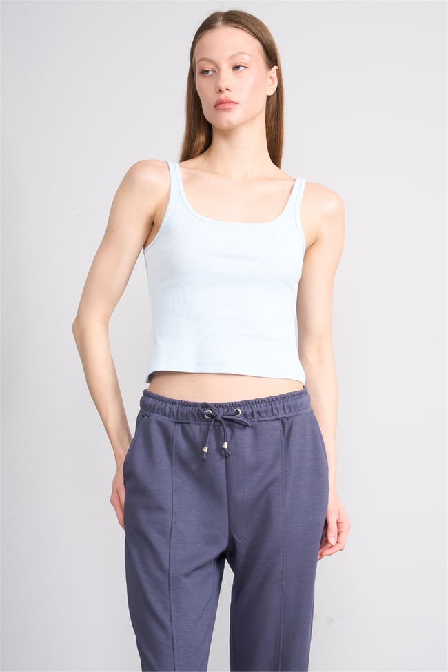 Lefon Y26 071693-K Bebe Mavi Kadın Acık Yaka Kaşkorse Crop ( Askılı Crop Atlet)