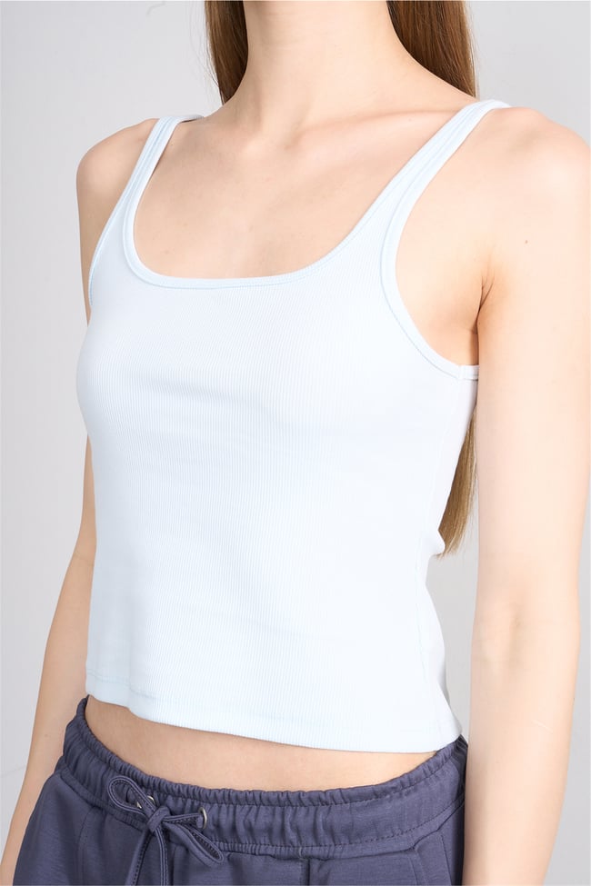Lefon Y26 071693-K Bebe Mavi Kadın Acık Yaka Kaşkorse Crop ( Askılı Crop Atlet)