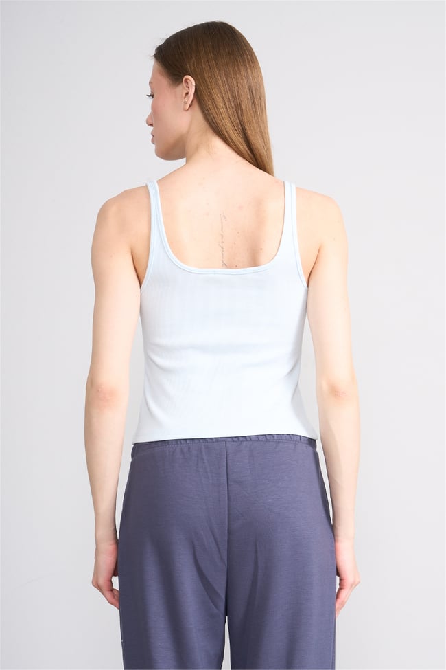 Lefon Y26 071693-K Bebe Mavi Kadın Acık Yaka Kaşkorse Crop ( Askılı Crop Atlet)