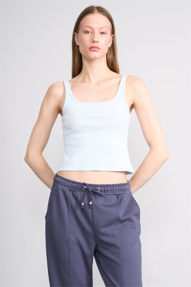 Lefon Y26 071693-K Bebe Mavi Kadın Acık Yaka Kaşkorse Crop ( Askılı Crop Atlet)