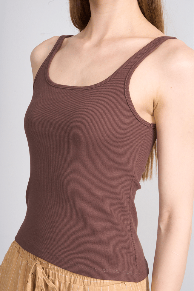 Lefon Y26 071693-K Kahve Kadın Acık Yaka Kaşkorse Crop ( Askılı Crop Atlet)
