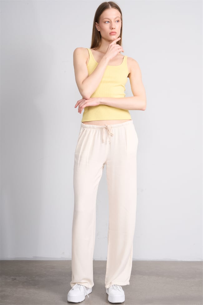 Lefon Y26 071693-K Sarı Kadın Acık Yaka Kaşkorse Crop ( Askılı Crop Atlet)