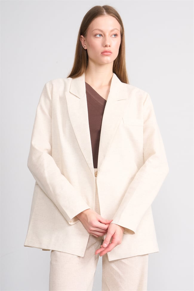Lefon Y26 131052-K Naturel Kadın Belden Baglamalı Oversıze Ceket