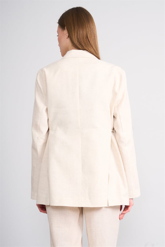 Lefon Y26 131052-K Naturel Kadın Belden Baglamalı Oversıze Ceket