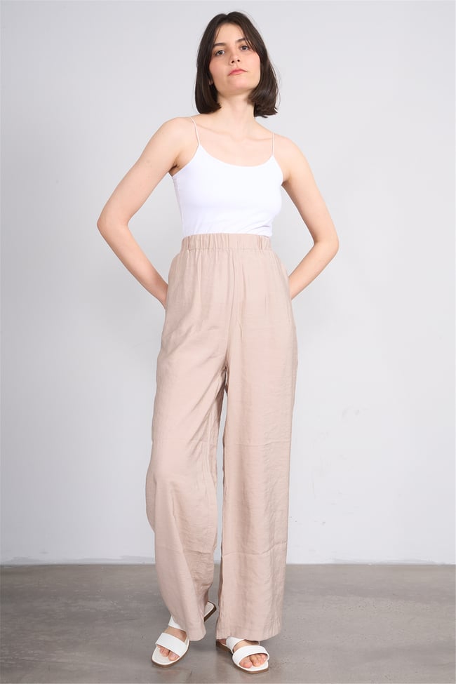 Lefon Y26 31622 Taş Kadın Beli Lastikli Pantolon