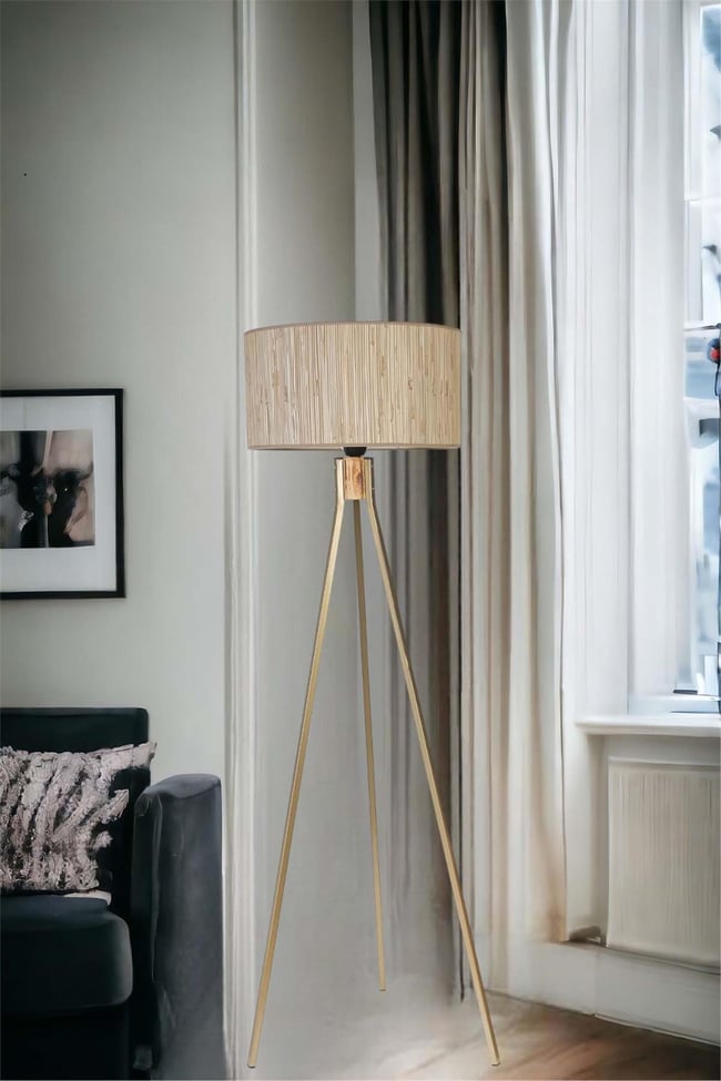 Lumexx Fısco Tripod Eskitme Lambader Silindir Bambu 09 Abajurlu