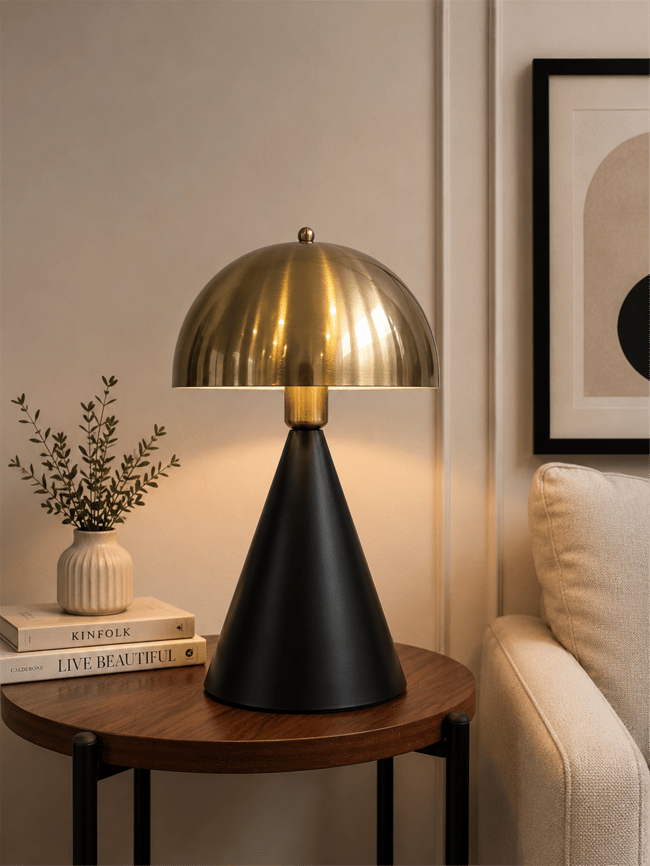 Lumexx Mantar Siyah Eskitme Retro Başlıklı Masa Lambası 9094-1