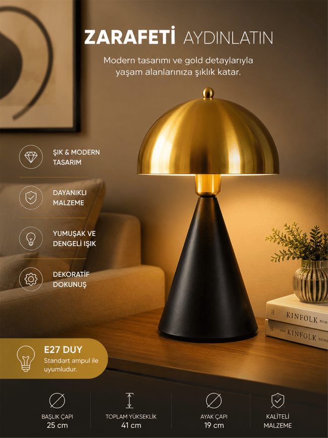 Lumexx Mantar Siyah Eskitme Retro Başlıklı Masa Lambası 9094-1