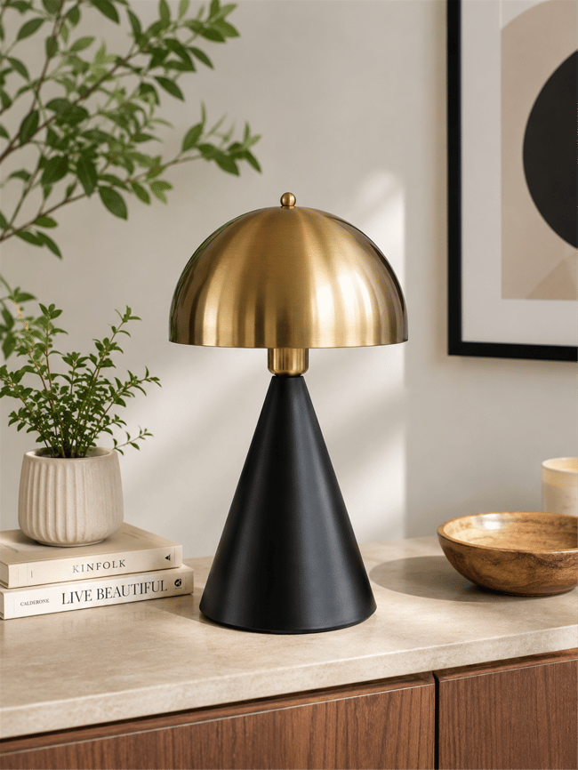 Lumexx Mantar Siyah Eskitme Retro Başlıklı Masa Lambası 9094-1